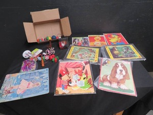 PUZZLES AND BOX OF MISC. TOYS