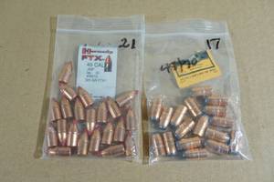 lot 151 image: 38 45 Cal Bullets - 21 Hornady FTX 325 Gr, 17 Speer 400 Gr SP FN
