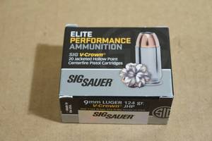 lot 56 image: 20 Sig Sauer 9mm Luger 115 Gr V-Crown JHP Ammo