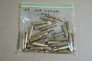 lot 82 image: 28 Sellier & Bellot 7.62 x 29mm FMJ Ammo