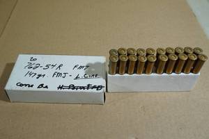 lot 86 image: 20 Reloaded 7.62 x 54R 147 Gr Lead Core FMJ Ammo