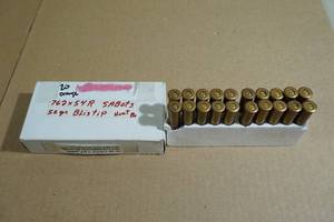 lot 87 image: 20 Reloaded 7.62 x 54R 55 Gr Saboted Orange Tip Ammo
