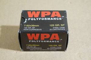 lot 89 image: 20 WPA Polyformance 7.62 x 39mm 125 Gr SP Steel Case Ammo
