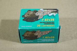 lot 112 image: 20 Brown Bear 7.62 x 39mm 123 Gr Bi Metal FMJ Steel Case Ammo
