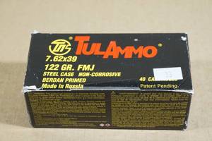 lot 113 image: 40 Tul Ammo 7.62 x 39mm 122 Gr FMJ Steel Case Ammo