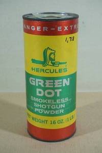 lot 129 image: Heavy Can Hercules Green Dot Smokeless Shotgun Gun Powder