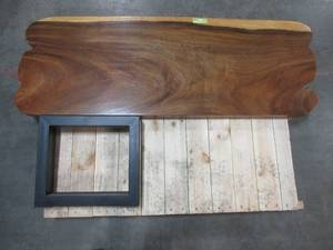 Solid Wood Live Edge Walnut Coffee Table  With 2 Small Metal Square Legs.  Approximate Dimensions 60 x 21 x 2.36 - Scratch and Dents, Slight mold growth from sitting in warehouse (can be sandedremoved) NO RESERVE