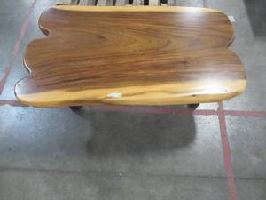 Solid Wood Live Edge Walnut Coffee Table With 2 Small Metal Square Bases  Approximate Dimensions 48 x 25 x 2 - Scratch and Dent, Slight mold growth from sitting in warehouse (can be sandedremoved) NO RESERVE