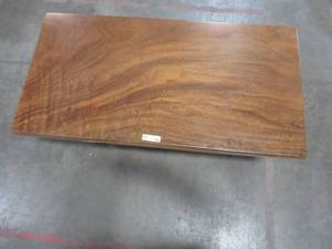 Solid Wood Rectangle Walnut Coffee Table With 2 Small Metal Square Bases  Approximate Dimensions 48 x 25 x 2 - Scratch and Dent, Slight mold growth from sitting in warehouse (can be sandedremoved) NO RESERVE