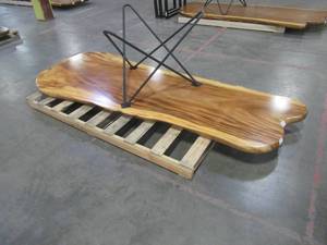 Solid Wood Live Edge Walnut Dining Table With 1 Large Metal Star Base  Approximate Dimensions 104 x 42 x 2 14 - Slight Scratch and Dent, Slight mold growth from sitting in warehouse (can be sandedremoved) NO RESERVE