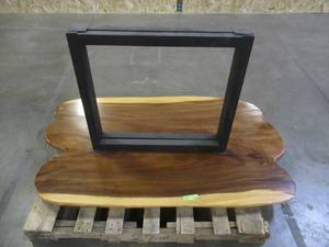 Solid Wood Live Edge Walnut Dining Table With 2 Large Metal Square Bases. Scratch And Dent. Approximate Dimensions 60 x 36 x 2 14 - Slight mold growth from sitting in warehouse (can be sandedremoved) NO RESERVE