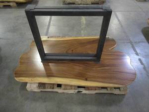 Solid Wood Live Edge Walnut Dining Table With 2 Large Metal Square Bases. Slight Scratch And Dent.  Approximate Dimensions 60 x 36 x 2 14 - Slight mold growth from sitting in warehouse (can be sandedremoved) NO RESERVE