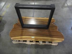 Solid Wood Live Edge Walnut Dining Table With 2 Large Metal Square Bases. Scratch And Dent. Approximate Dimensions 60 x 36 x 2 14 - Slight mold growth from sitting in warehouse (can be sandedremoved) NO RESERVE