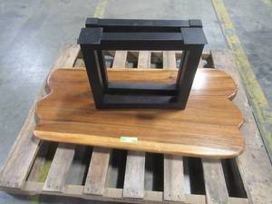 Solid Wood Live Edge Walnut Coffee Table With 2 small Metal Square Bases. Scratch And Dent. Approximate Dimensions 42 x 20 x 2 - Slight mold growth from sitting in warehouse (can be sandedremoved) NO RESERVE