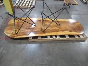 Solid Wood Live Edge Walnut Coffee Table With 2 small Metal Square Bases. Scratch And Dent. Approximate Dimensions 104 x 42 x 2 - Slight mold growth from sitting in warehouse (can be sandedremoved) NO RESERVE