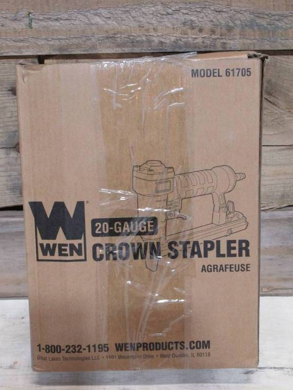 lot 22 image: WEN 61705 20-Gauge 38-Inch Crown Air-Powered Pneumatic T50 Stapler for Upholstery and Woodworking