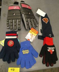 3 kids gloves, auburn tigers fingerless gloves, and hockey Nukks