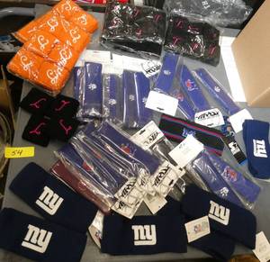 27 headbands with various teams on them and 60 wrist bands