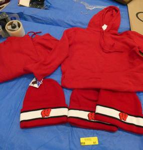 2 size Med thermal hoodies and 3 stocking hats