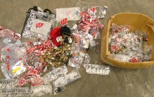 Large lot of Wisconsin Badgers stuff - lanyards, beads, stadium bags, Clip on W Pendants