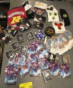 Misc lot of SuperBowl pins, fidget spinners, keychains