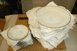 Huge lot of White with Gold Trim Anchor Hocking Fire King dishes