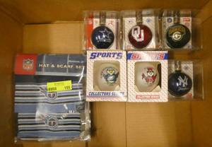 Reebok hat and scarf set and 6 Christmas bulbs