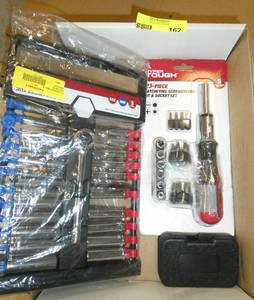 24 piece 14 deep socket set, metric and standard with ratchet, ratcheting screwdriver bit and socket set