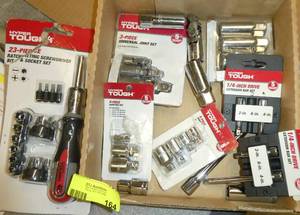 Ratcheting screwdriver bit and socket set, adapter sets, universal joint set, extension bars etc
