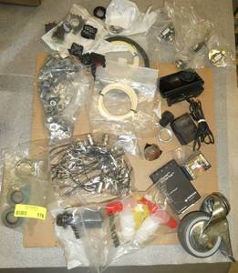 Misc stock Rod ends, switches, thermo sensors, halogen bulb and a bunch of halogen track lighting sockets, caster etc