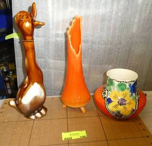 Duck alcohol decanter, orange vase and Czech vase - all are free of any damage