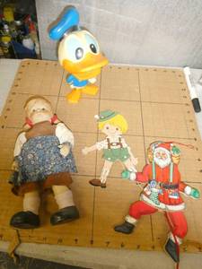 Vintage toys - Talking Donald Duck - works, ceramic doll, string Seppi and string Santa, all in very good condition