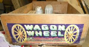 Vintage items in peach crate