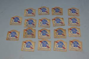 lot 21 image: 18 double sided Pabst Blue Ribbon beer coasters