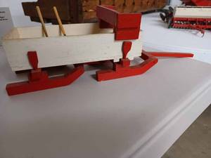 lot 9 image: Home Made Horse Drawn Sled - Made from Plywood, has 2 Toy Shovels with it