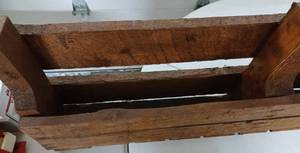 lot 48 image: Home Made Wall Mounted Rustic Wood Wine Rack - Holds Several Bottles and 9 Glasses