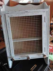 lot 55 image: Folk Art Wooden Spice Rack that was Previously a Mirrored Medicine Cabinet with Towel Bar