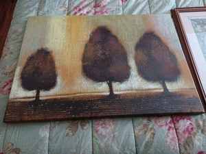 lot 56 image: Painting on Canvas of 3 Trees 28-inches Wide by 20-inches Tall and Little Girl & Guardian Angel