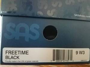 lot 74 image: Almost New Pair of SAS Womens Size 9W 3 Freetime Black Comfort Shoes - Worn Twice