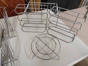 lot 91 image: 4-Drop Down Wire Baskets with Hardware for Tall Shelves or Wall Mounted Cupboards