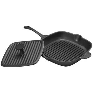 lot 145 image: NEW 11 Pre-seasoned Cast Iron Grill Pan with Press