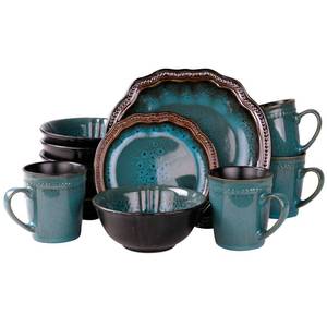 lot 203 image: NEW Elama Mystic Waves 16 Piece Stoneware Dinnerware Set