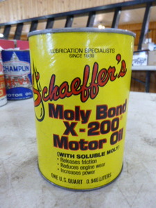 lot 59 image: Vintage Can of Schaeffers Moly Bond X-200 Motor Oil