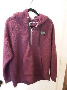 Victorias Secret Pink Sherpa Quarter Zip Hoodie Size L And Pink Fleece Lined Leggings Size M-New With Tag