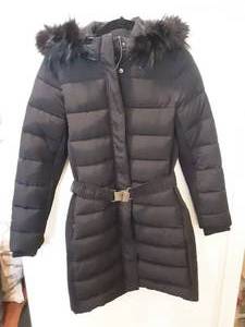 Express Winter Coat Belted, Faux Fur Hood Size S