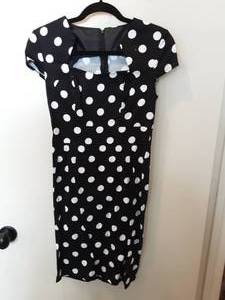 Black & White Polka Dot And Navy Sleeveless Dress Size S