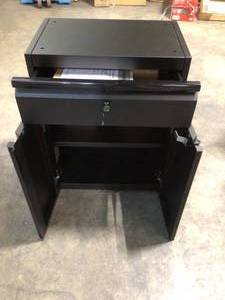 Regular Duty Welded 24-Gauge Steel 1-Drawer 2-Door Garage Base Cabinet in Black (24 in. W x 33 in. H x 16 in. D) by Husky Customer Returns See Pictures