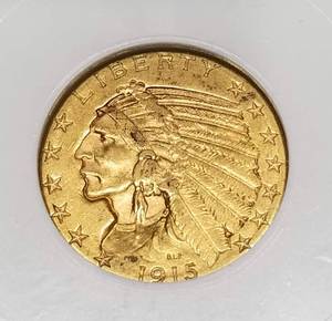 1915-S US $5 GOLD INDIAN CHOICE UNC