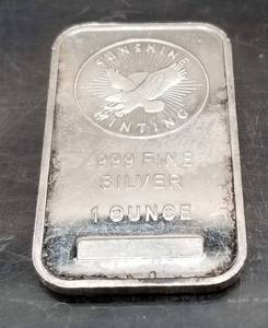 1 TROY OZ .999 FINE SILVER BAR SUNSHINE MINTING