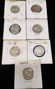 GROUP OF 7 BUFFALO NICKELS 1919 21-S 23-S 25-D 25-S 26-S 27-S